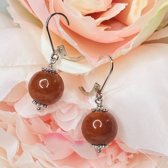 Sterling Silver Enhanced Red Jade Drop Leverback Earrings - Picture 2 of 4